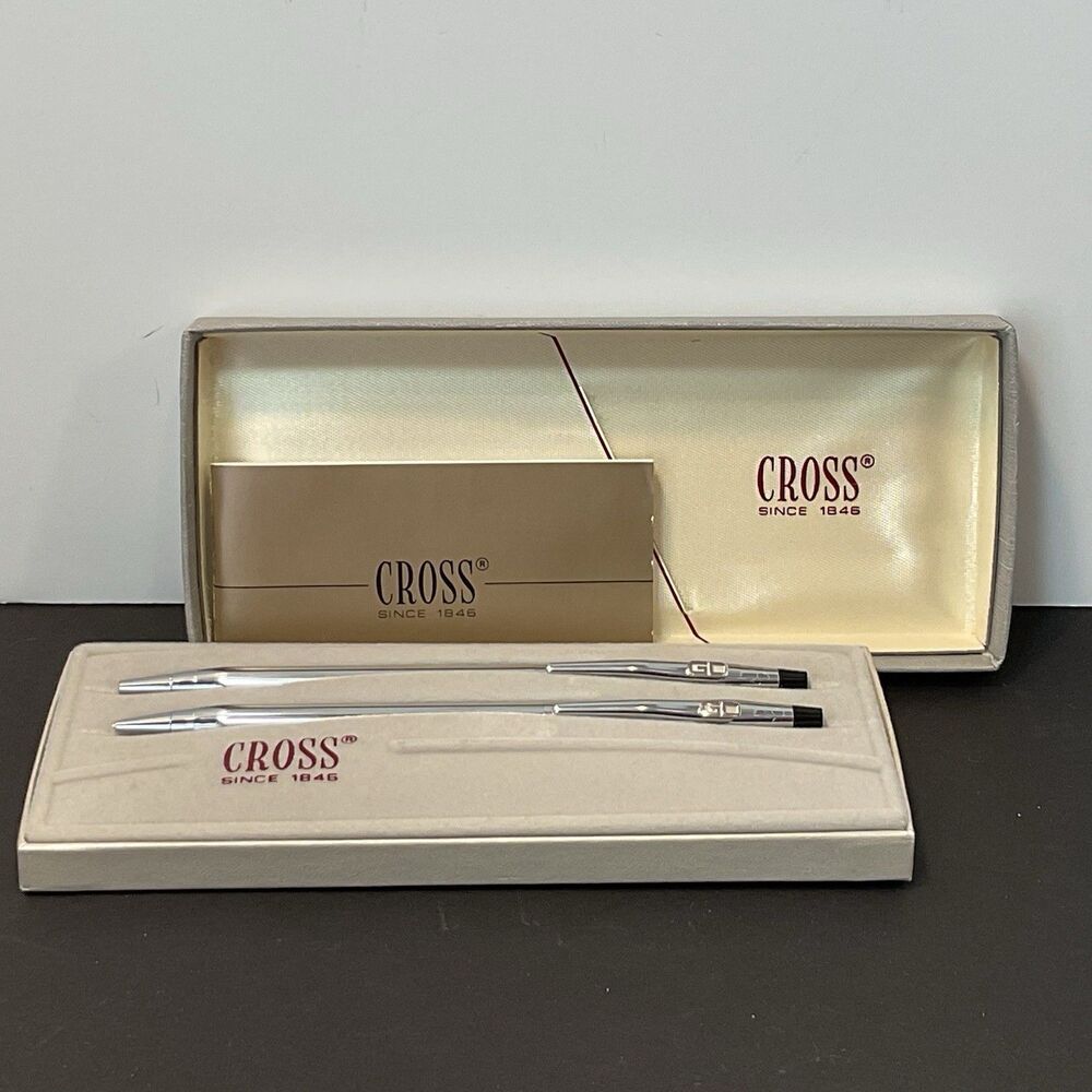 Vtg Cross GENERAL DYNAMICS Ball Pen Pencil Set 1980s Silver Chrome NIB